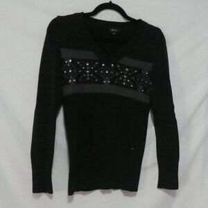 GUESS | medium | Black V-Neck Sweater with Sequin Embellishment